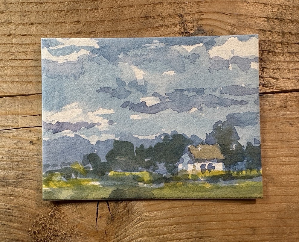 ACEO original watercolor painting landscape 2.5 x 3.5 Cottagecore