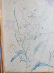 Vintage Japanese Watercolor Painting Delicate Flowers Rice Paper Framed Signed