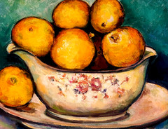 Oil Painting Still Life Fruit Lemons Vintage China Bowl Original Framed Donalee