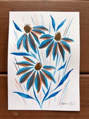 Original Blue Orange Daisies Painting by Alannah Dyer- Art 5×7 in. Flowers