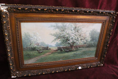 Carl Weber 1850-1921 American watercolor painting sheep bucolic spring landscape