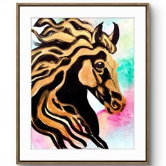 TITA PAINTZ Gold Horse Acrylic Ink Expressionist Hand Painted 9×12 Wall Art
