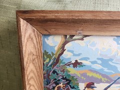 Vintage Wood Frame Hunting/Lake Painting, Muted Colors, Nature Outdoor Scene