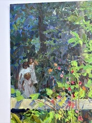 GARDEN PAINTING PORTRAIT IMPRESSIONIST LANDSCAPE PATH FAMILY GERARD MERFELD OIL