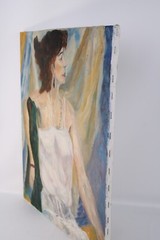 Mid Century Lady Portrait Female Oil Painting On Canvas Unsigned