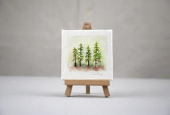 Mini Pine Tree Watercolor Art Print with Easel Gift Ready Desk Decor