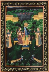 Religious Painting Of Radha Krishna Love Scene Art On Silk Cloth 10×14 Inches
