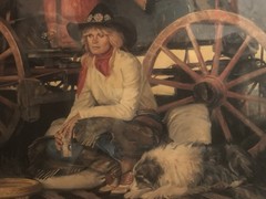 COWGIRL & HER DOG ON THE RANGE 28×28 rustic decor, Professionally Framed, Nice!