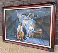 Contemporary Jazz Musician Oil Painting Modern Art Wall Hanging Signed Framed