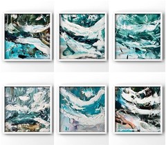 Exuma Turquoise Waters – Bahamas Ocean Coast Set 6 pcs Framed Abstract Seascape