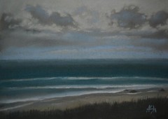 Cloudy Sky Ocean Grey Clouds Storm Original Pastel Drawing 11 1/2 x 8 1/4 in