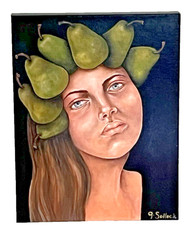 Gary Sollock Original Surreal Portrait Painting Pear Crown Dream Girl 14×11