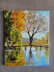 Landscape oil painting on canvas, Autumn, 40x50cm, Signed