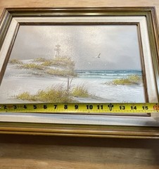 Catherine Parker Melton Original Oil on Canvas Coastal Lighthouse Dunes Gulls