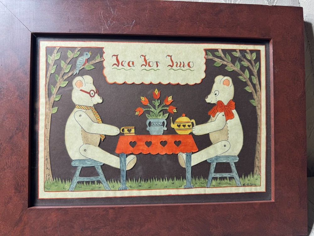 Sandra Gilpin Scherenschnitte „Tea For Two“ Folk Art – Signed And Framed