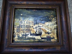 Vintage MCM Venice Canal Painting Gold Leaf Accent