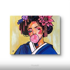 Original Acrylic Painting 14X11 Signed Canvas Art, Pop Art Portrait of Geisha