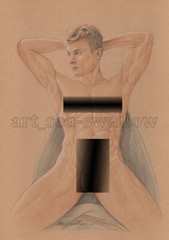 Original drawing A4 Art Colored Pencil painting male model on kraft paper new189