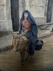 Vtg 60s Milburn Porter Mid Century Original Oil Painting Girl Burro Donkey Frame