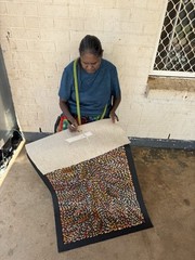 Roseanne Morton Petyar, Authentic Aboriginal Art.Size,120cm x 60cm Medicine Leaf