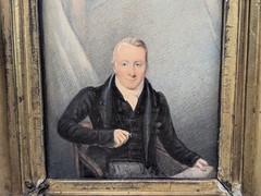 Antique 18th / 19th Century Portrait Painting Watercolour of a Man Signed Burt