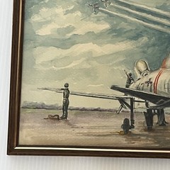 US Air Force Plane Painting F-100 Single Engine Air Show Formation Mid Century