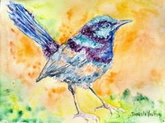 Blue bird art,Original watercolor painting, fairy Wren,nature lover best gift