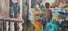 No.: 555 oil painting artwork with frame painting oil painting forest lake people