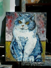 FUDGIE THE CAT pet wow art NEW oil painting 8×10 canvas original signed Crowell