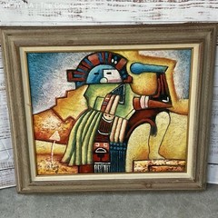 Signed BILL LONG Netherlands Aztec Colorful Painting- FRAMED 31″ X 27″