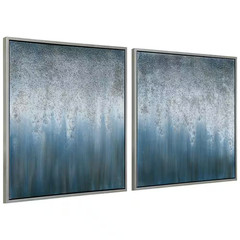 Blue Rain Textured Metallic Hand Painted by Martin Edwards Framed Abstract Dipty