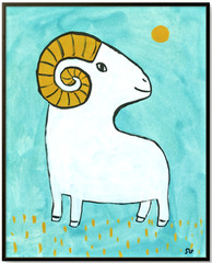 Aries Ram Zodiac Painting, Whimsical Astrology Art 8×10