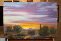 Jeff Love Art Original Oil Painting Large 24X36 Arizona Cactus Desert Sunset Sky