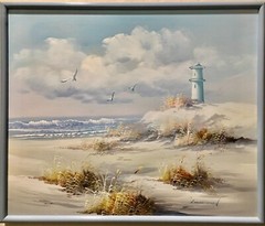 „Seascape with Sand Dunes and Lighthouse“ by Loomis Dean