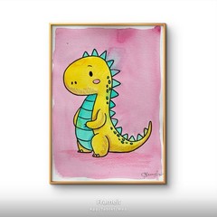 Pink Dinosaur 1 Painting By Alannah Dyer- Acrylic 9×12 in Children’s room Dino