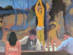 Original Dennis Nash 1947-2016 British Acrylic Painting Canvas New York Bar