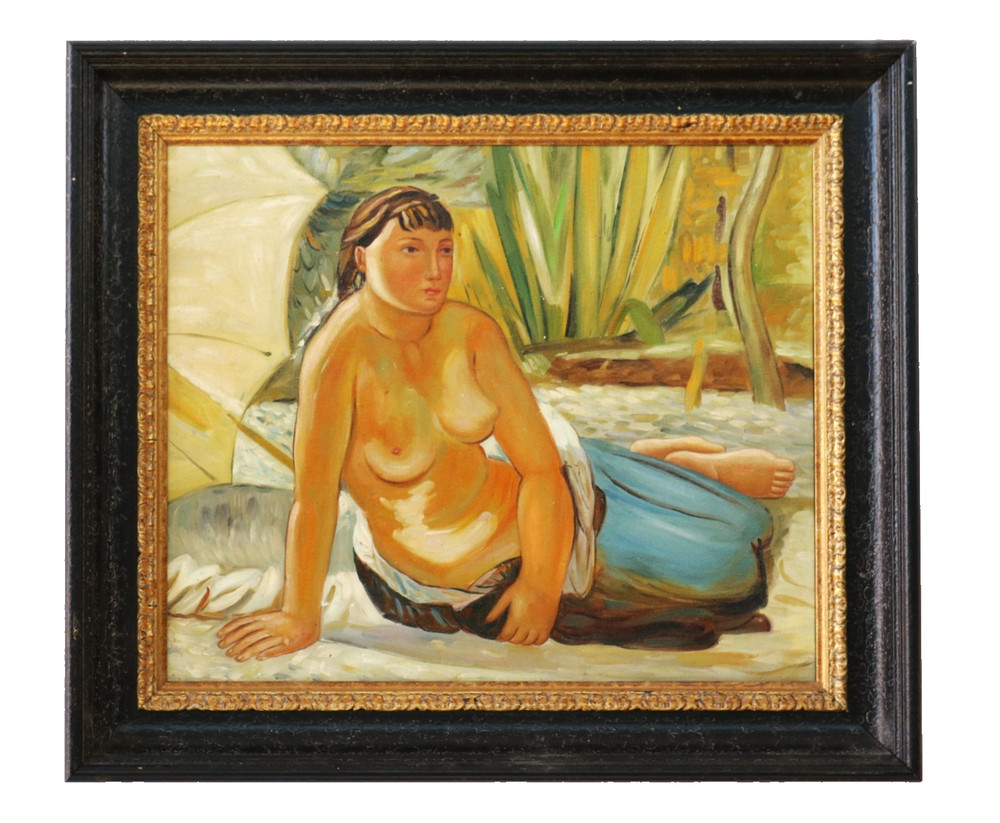 Oil Painting Copy on Canvas Portrait of a Sitting Woman by M. Barraud