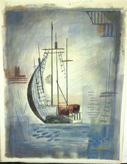 JANE GIBBS „FISHERMAN’S WARF COASTAL GALE“ ORIGINAL WATERCOLOR PAINTING 1965