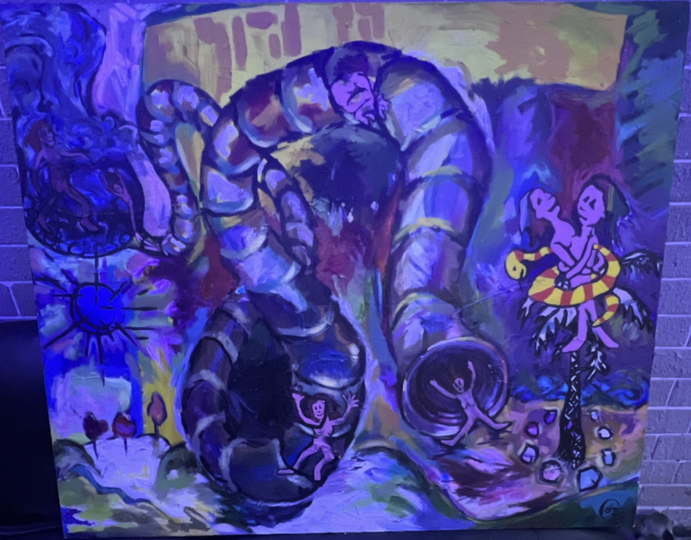 Modern Surreal Elephant & People Painting – Unframed Single Piece Art