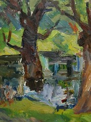 Ukrainian Soviet Oil Painting impressionism landscape tree lake