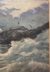 Vintage Barbara Van Stappen Gloucester CAPE ANN Crashing Waves Seascape PAINTING