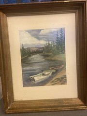 Vintage Watercolor Painting Madison River Idaho By Marilyn Edward Framed Matted