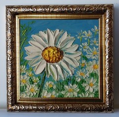 Framed Daisy Flowers Meadow Daisy Wildflowers 4×4” Impasto Oil Painting Original