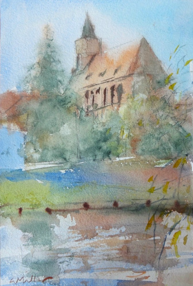 GERRY MILLER. Watercolour. „Beeskow“. No frame. 19x28cm.