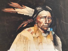 NATIVE AMERICAN INDIAN TRIBAL WATERCOLOR BY LISTED ARTIST WILLIAM LEE HILL