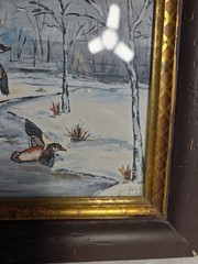 Beautiful Vintage Watercolor Painting Winter Landscape With Ducks