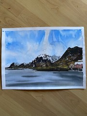Watercolor Iceland Mountains Snow Painting Autumn Landscape Art Impressionism