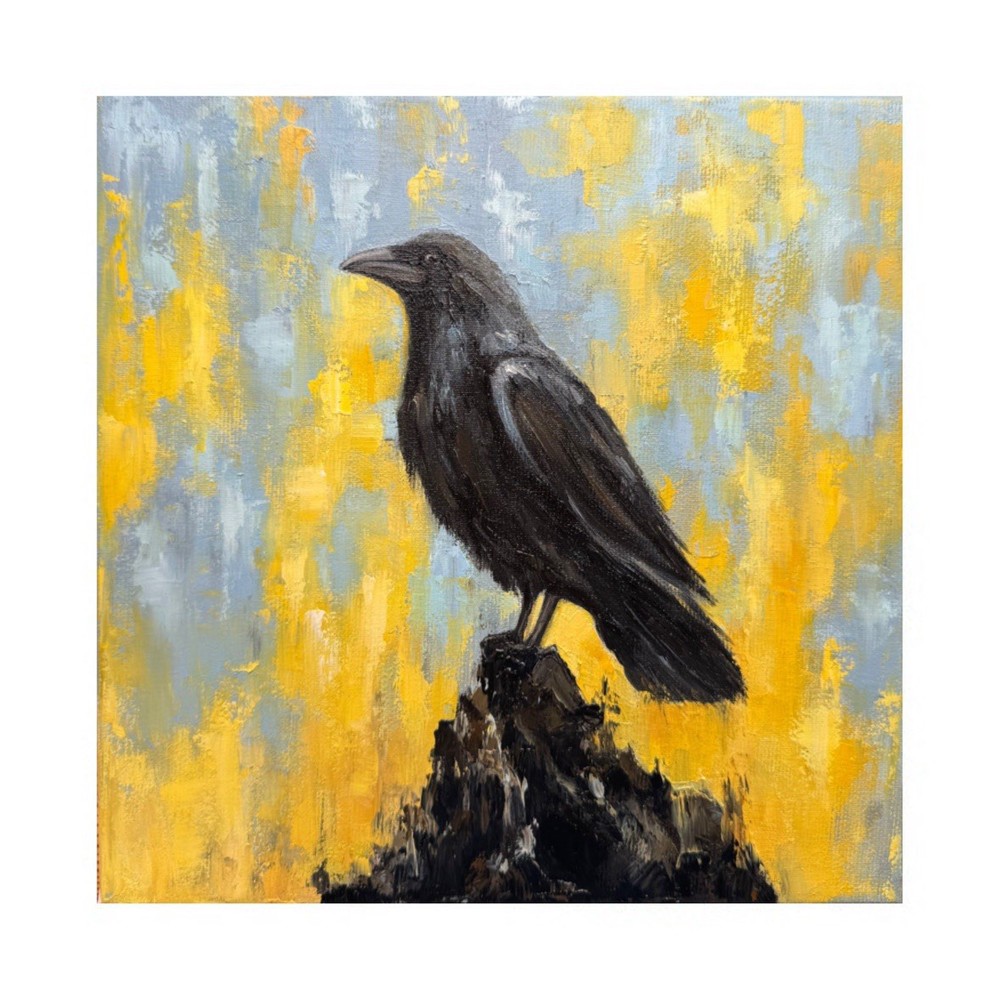 Raven Original Oil Painting Black Crow painting Crow Wall Art Bird Impasto Art