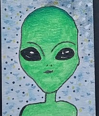 Alien Space Painting ACEO Art Card ATC Watercolor OOAK Fantasy Art by GAT