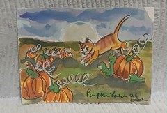 OOAK ACEO – Pumpkin Patch Series #6 Loose Watercolor Scribble Halloween